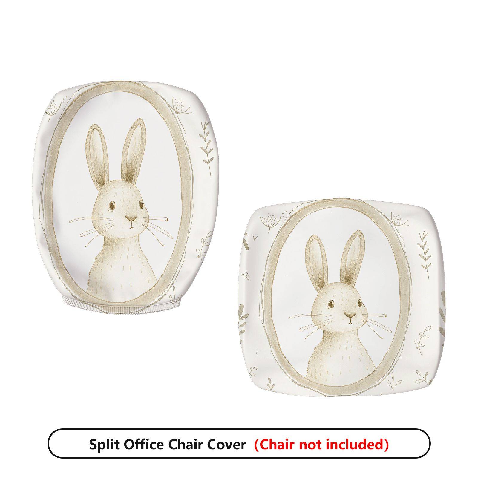2-Piece Cute Bunny Pattern Easter Pastel Beige  Computer Chair Cover Set, Seat and Backrest