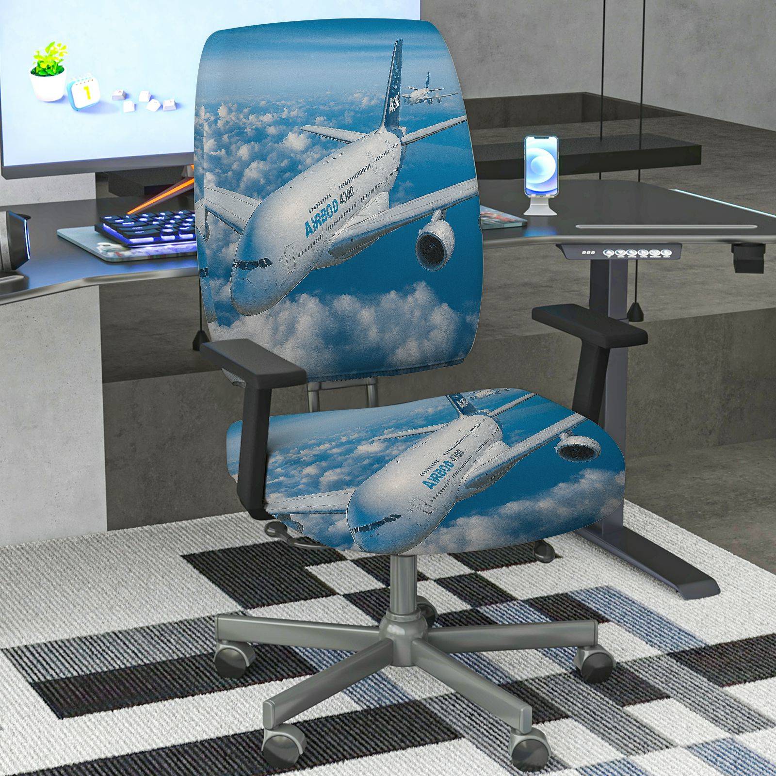 2-Piece Airplane Sky Clouds Travel Aviation  Computer Chair Cover Set, Seat and Backrest