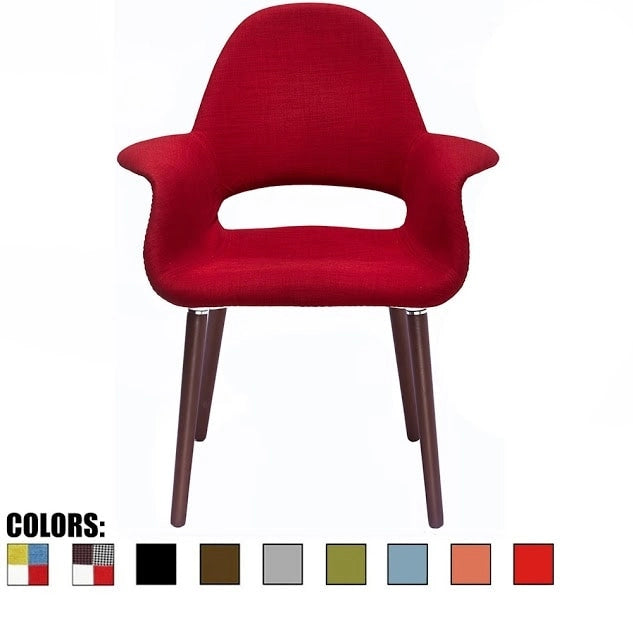 Mid Century Modern Upholstered Organic Dining Armchair with Wooden Walnut Legs