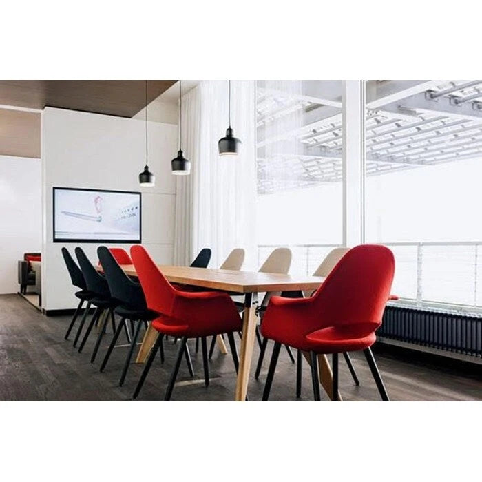 Mid Century Modern Upholstered Organic Dining Armchair with Wooden Walnut Legs