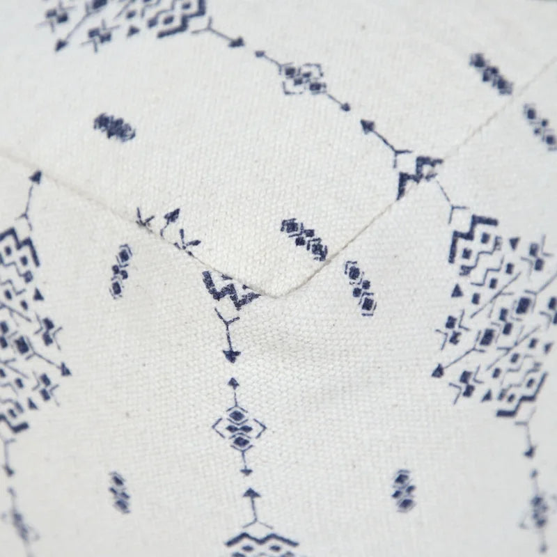 18 Navy and White Ornamental Motif Handcrafted Square Pouf Ottoman