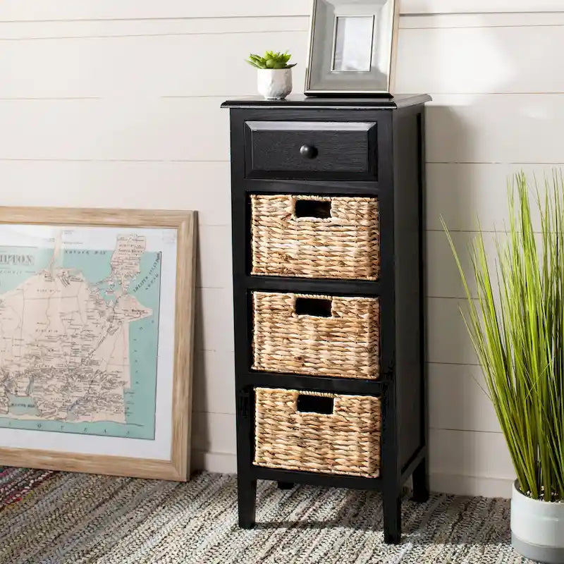 SAFAVIEH Hermine Distressed Black 4-Drawer Storage Side Table - 15 x 11.8 x 35.8 - 15Wx12Dx36H