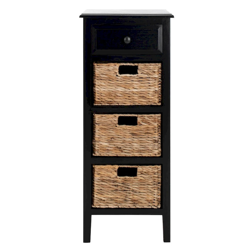 SAFAVIEH Hermine Distressed Black 4-Drawer Storage Side Table - 15 x 11.8 x 35.8 - 15Wx12Dx36H
