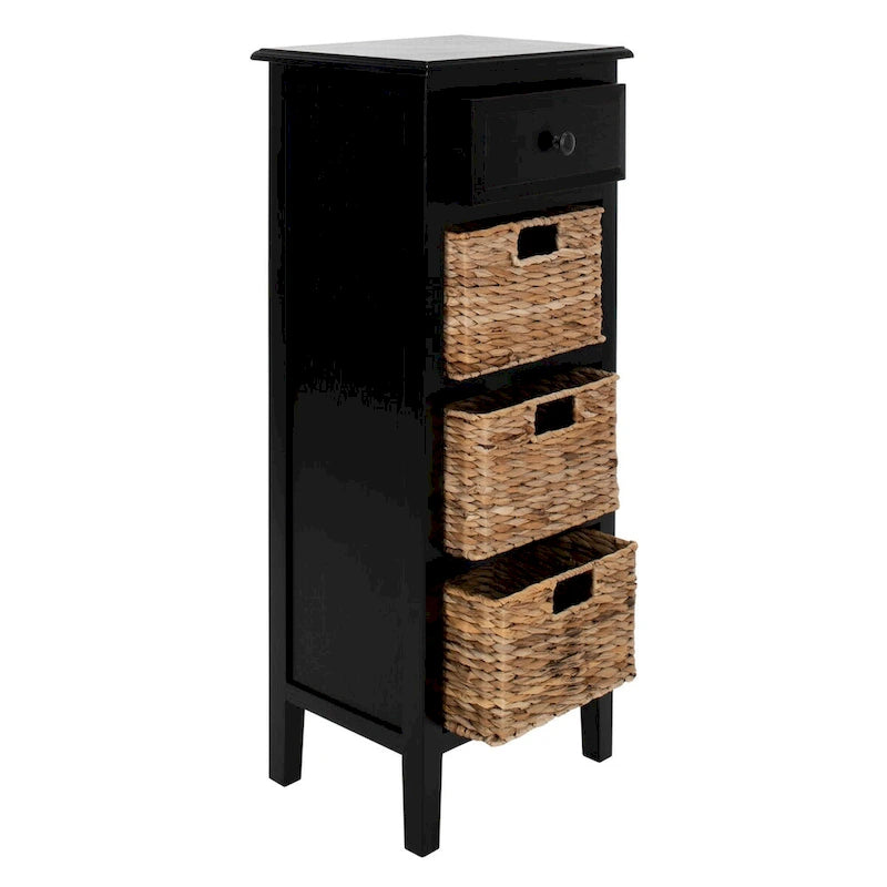 SAFAVIEH Hermine Distressed Black 4-Drawer Storage Side Table - 15 x 11.8 x 35.8 - 15Wx12Dx36H