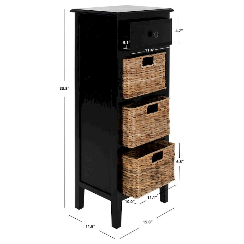 SAFAVIEH Hermine Distressed Black 4-Drawer Storage Side Table - 15 x 11.8 x 35.8 - 15Wx12Dx36H