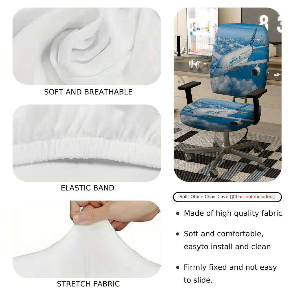 2-Piece Airplane Sky Clouds Travel Aviation  Computer Chair Cover Set, Seat and Backrest