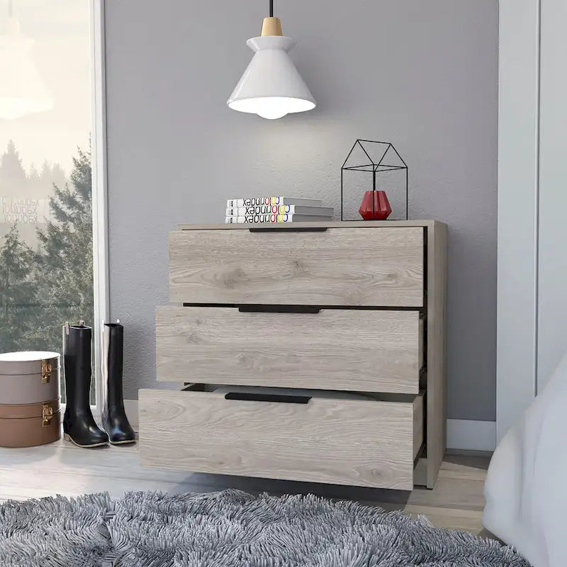 3 Drawers Dresser Maryland, Superior Top, Light Gray Finish,High quality and durable