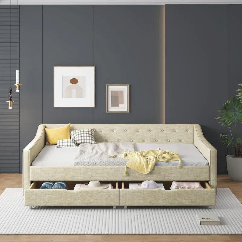 Full Size Upholstered Daybed with Drawers For Bedroom