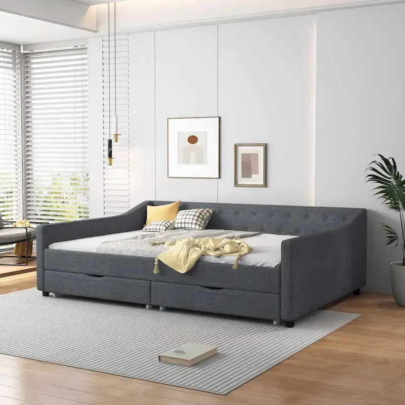 Full Size Upholstered Daybed with Drawers For Bedroom