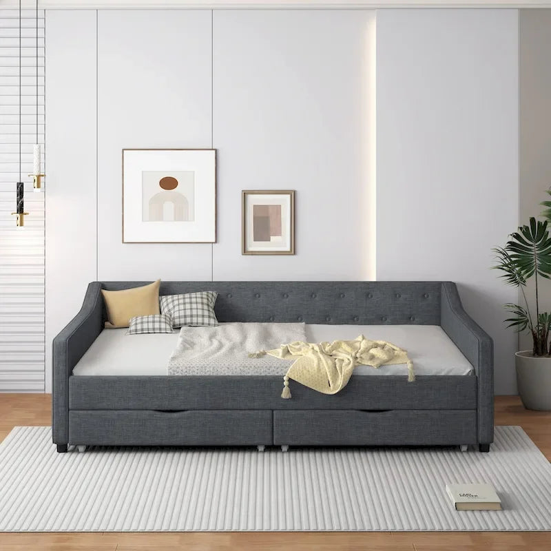 Full Size Upholstered Daybed with Drawers For Bedroom