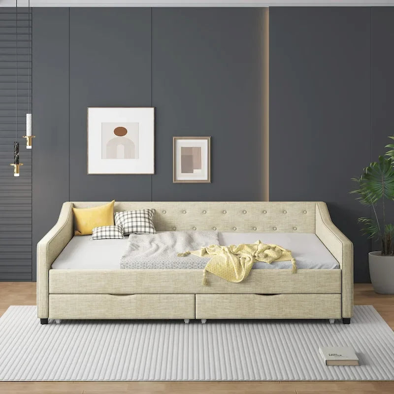 Full Size Upholstered Daybed with Drawers For Bedroom
