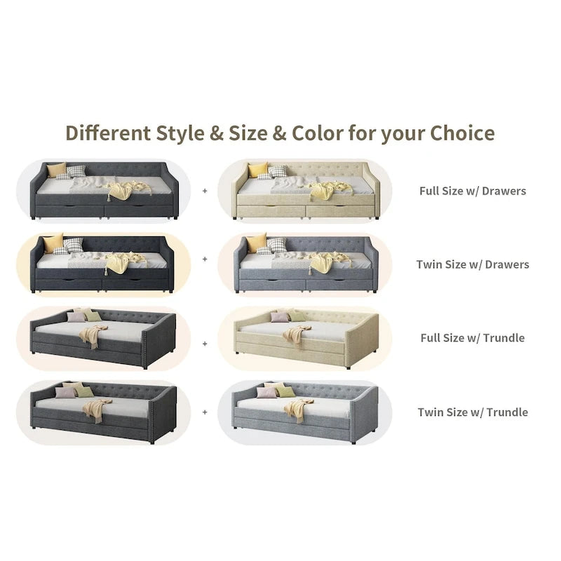 Full Size Upholstered Daybed with Drawers For Bedroom
