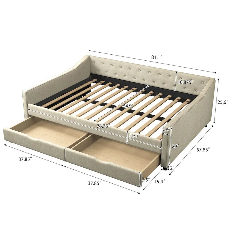 Full Size Upholstered Daybed with Drawers For Bedroom