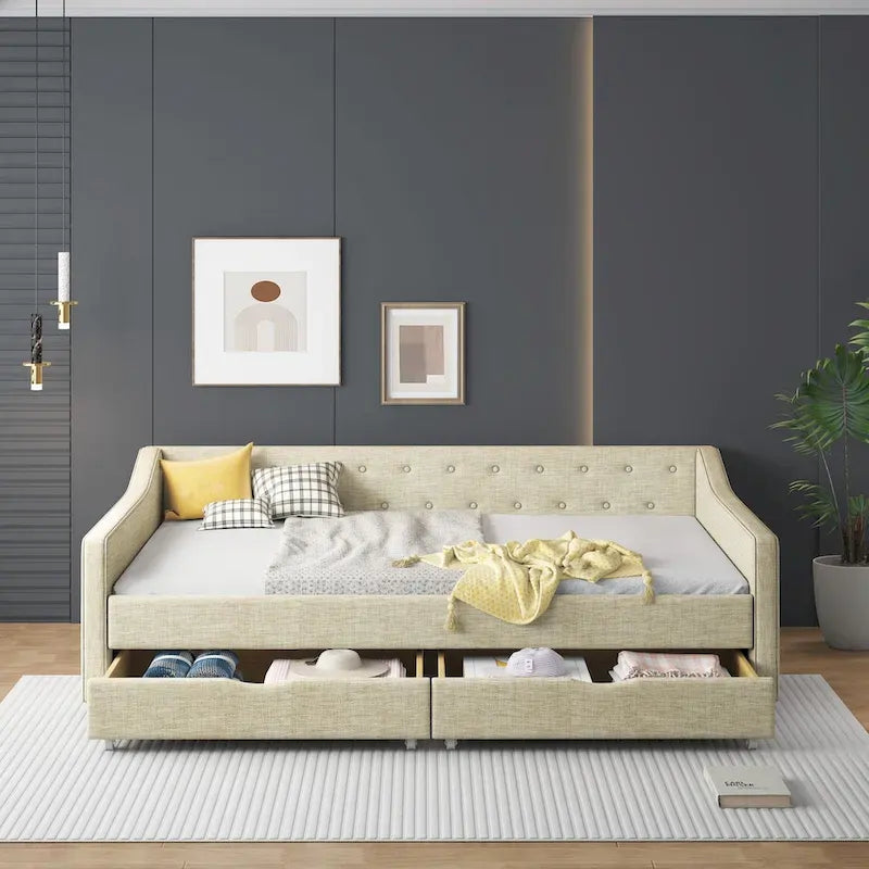 Full Size Upholstered Daybed with Drawers For Bedroom