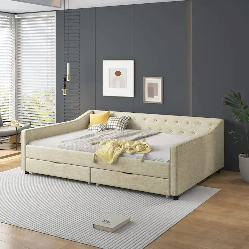 Full Size Upholstered Daybed with Drawers For Bedroom