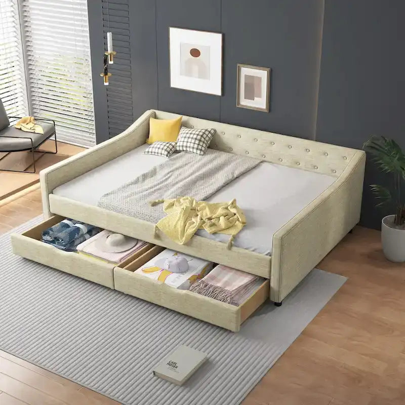 Full Size Upholstered Daybed with Drawers For Bedroom