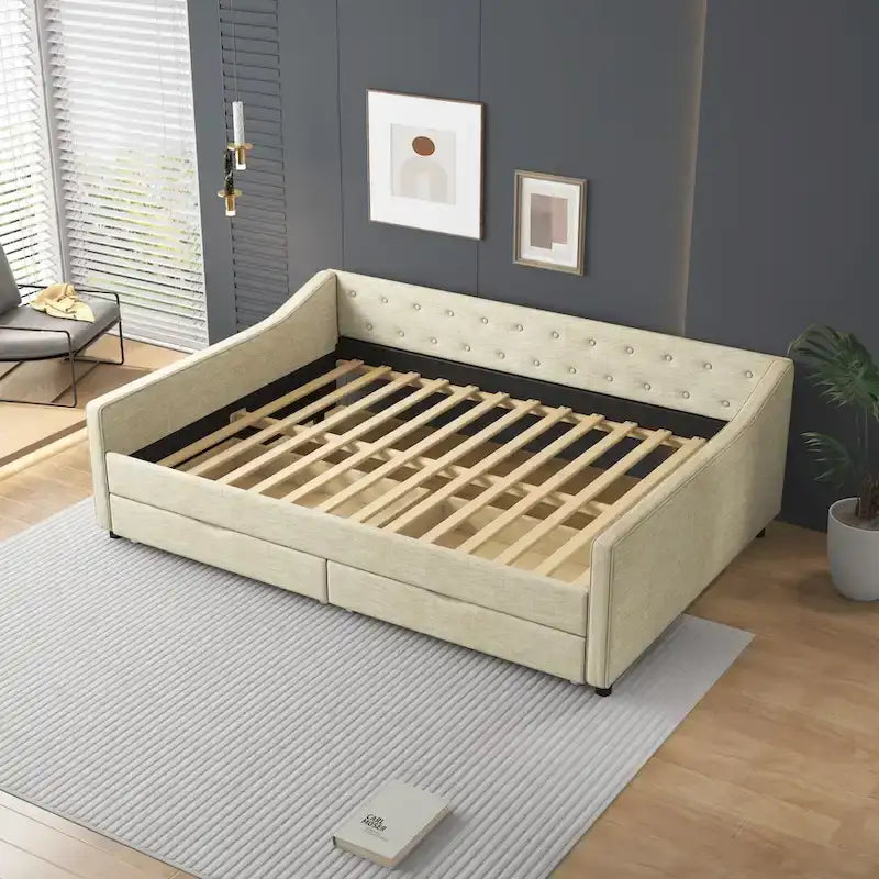 Full Size Upholstered Daybed with Drawers For Bedroom