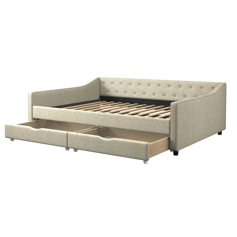 Full Size Upholstered Daybed with Drawers For Bedroom