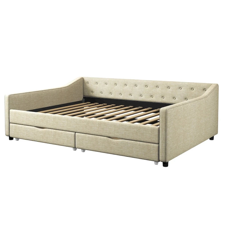 Full Size Upholstered Daybed with Drawers For Bedroom