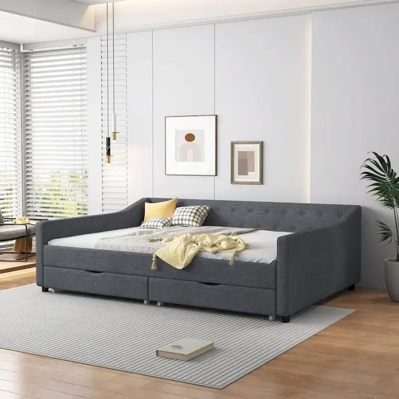 Full Size Upholstered Daybed with Drawers For Bedroom