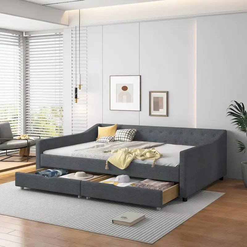 Full Size Upholstered Daybed with Drawers For Bedroom