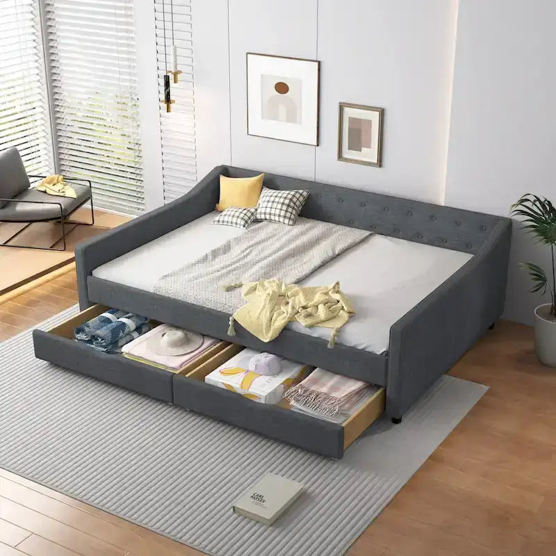 Full Size Upholstered Daybed with Drawers For Bedroom