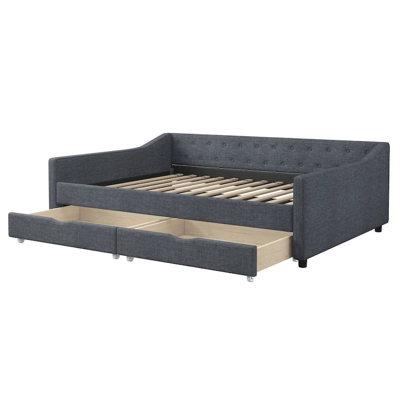 Full Size Upholstered Daybed with Drawers For Bedroom