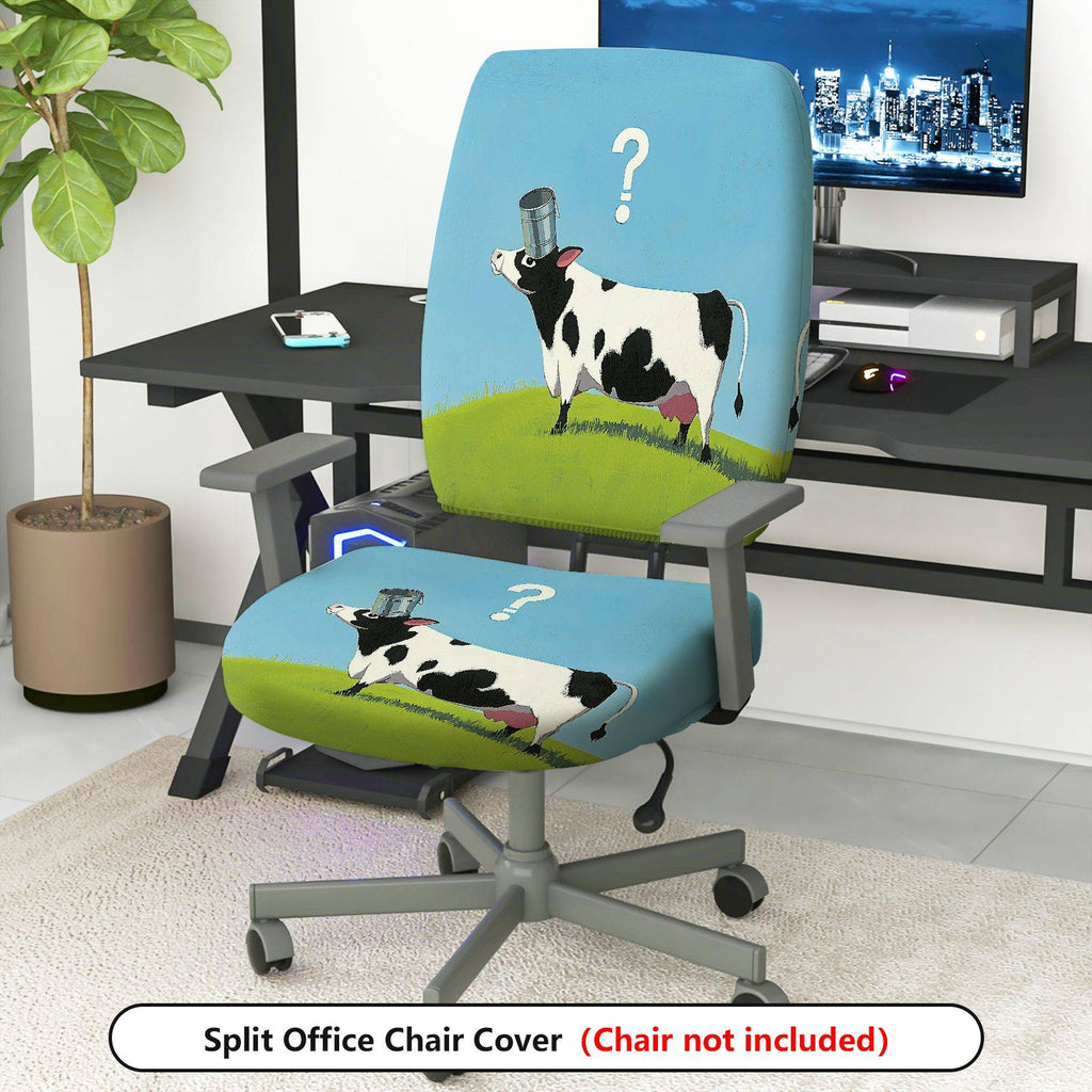 2-Piece Funny Cow Design Printed Animal  Computer Chair Cover Set, Seat and Backrest