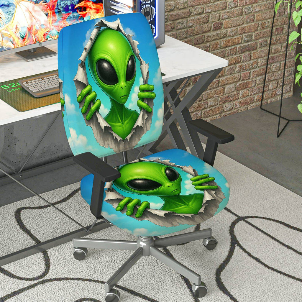 2-Piece Alien Sci-Fi Fun Creative Unique  Computer Chair Cover Set, Seat and Backrest