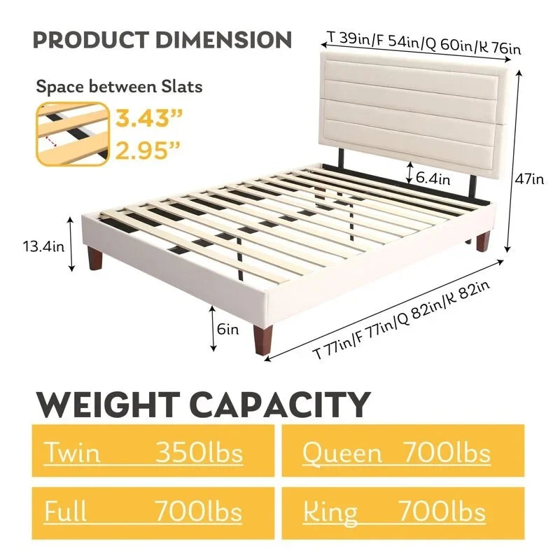 EGOHOME Upholstered 4 Channel Low Profile Platform Bed