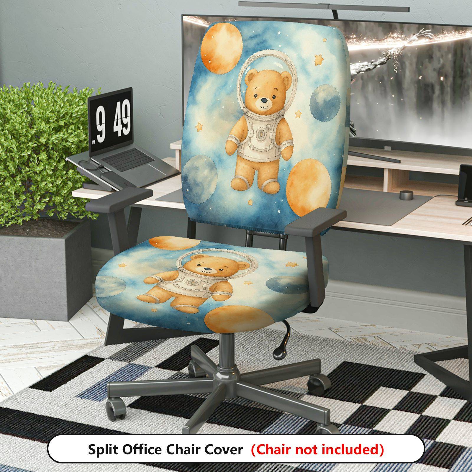 2-Piece Astronaut Bear Galaxy Space Stars  Computer Chair Cover Set, Seat and Backrest