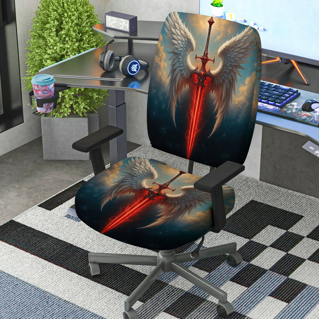2-Piece Angel Wings Sword Fantasy Gaming  Computer Chair Cover Set, Seat and Backrest