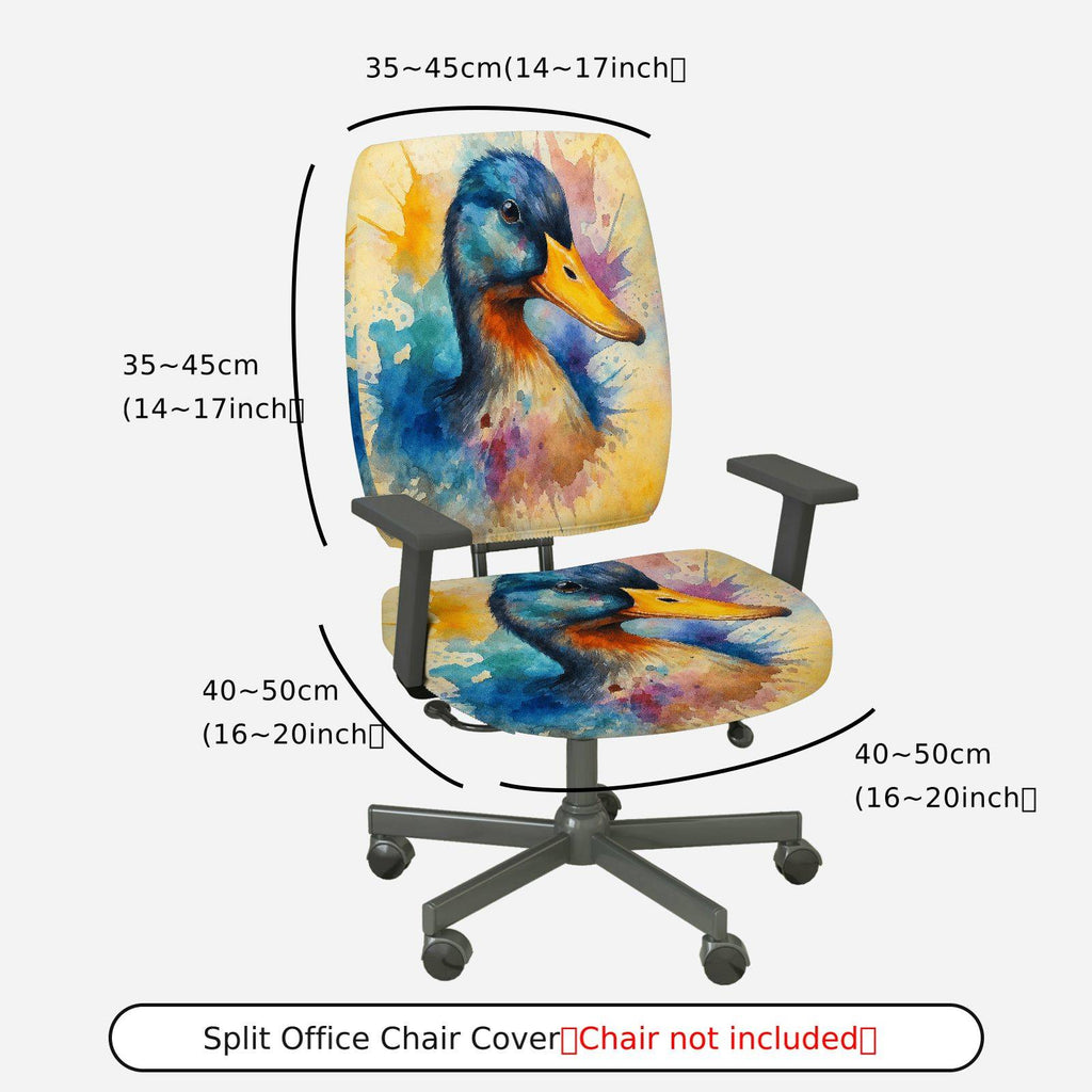 2-Piece Animal Duck Watercolor Art Vibrant Pattern  Computer Chair Cover Set, Seat and Backrest