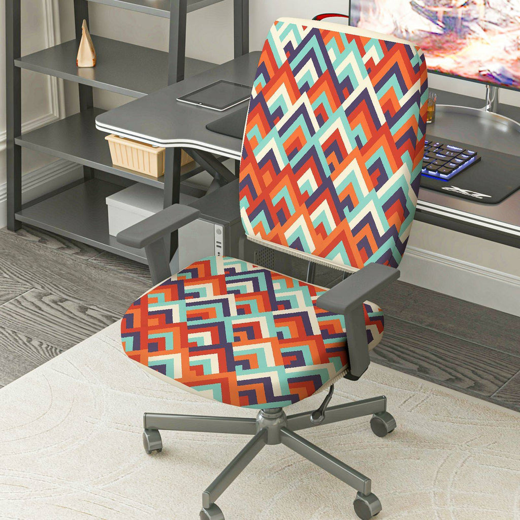 2-Piece Geometric Colorful Modern Stylish Decorative  Computer Chair Cover Set, Seat and Backrest