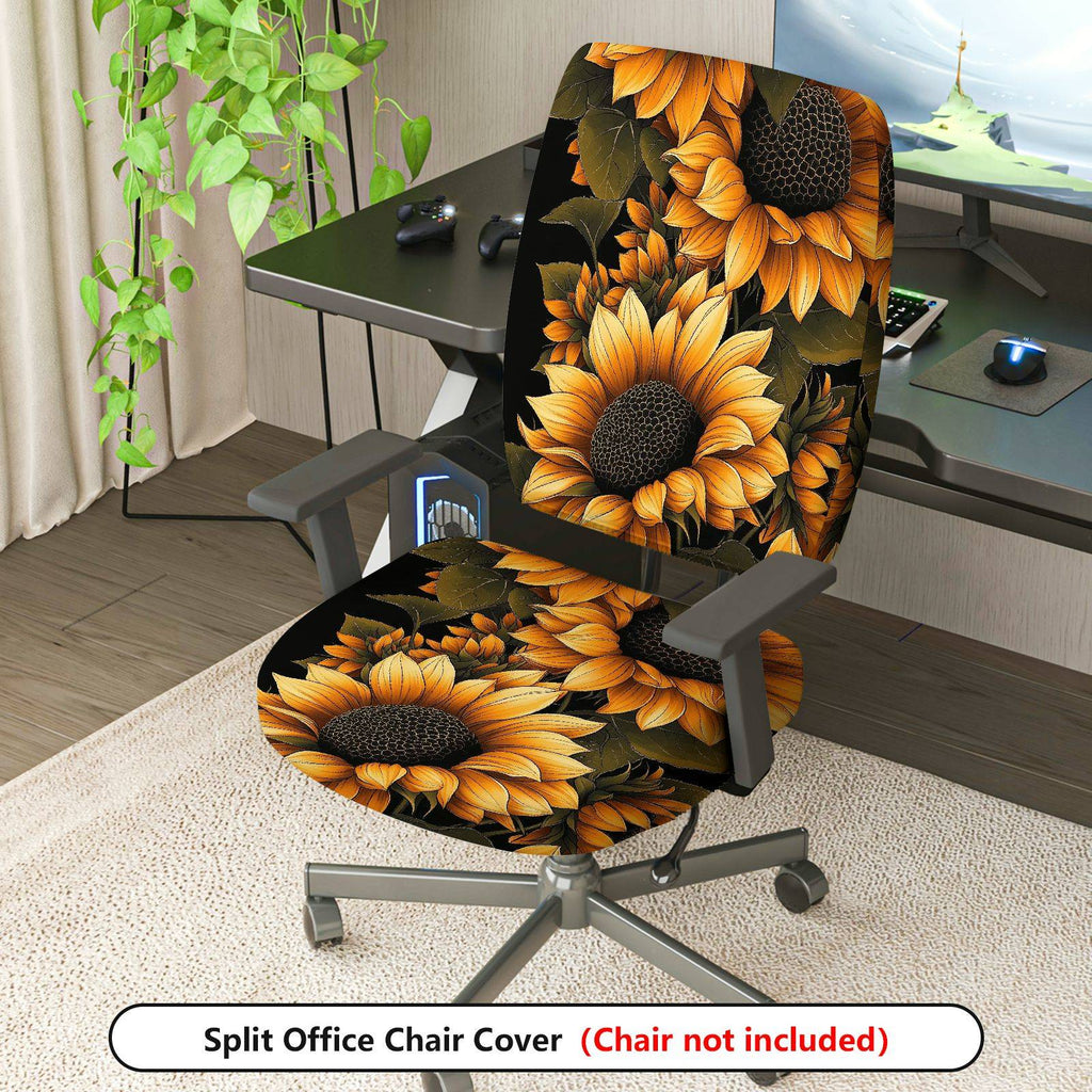 2-Piece sunflower floral pattern autumn sunburst yellow  Computer Chair Cover Set, Seat and Backrest