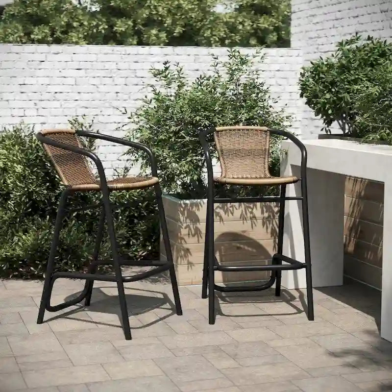 2PK Indoor/Outdoor Rattan Restaurant Barstools