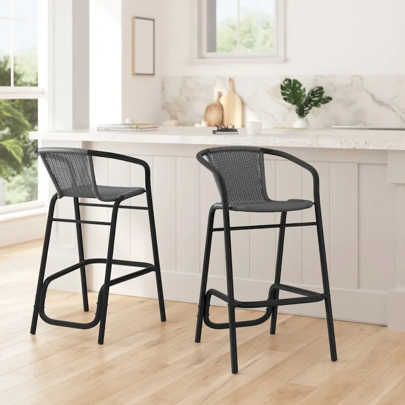 2PK Indoor/Outdoor Rattan Restaurant Barstools