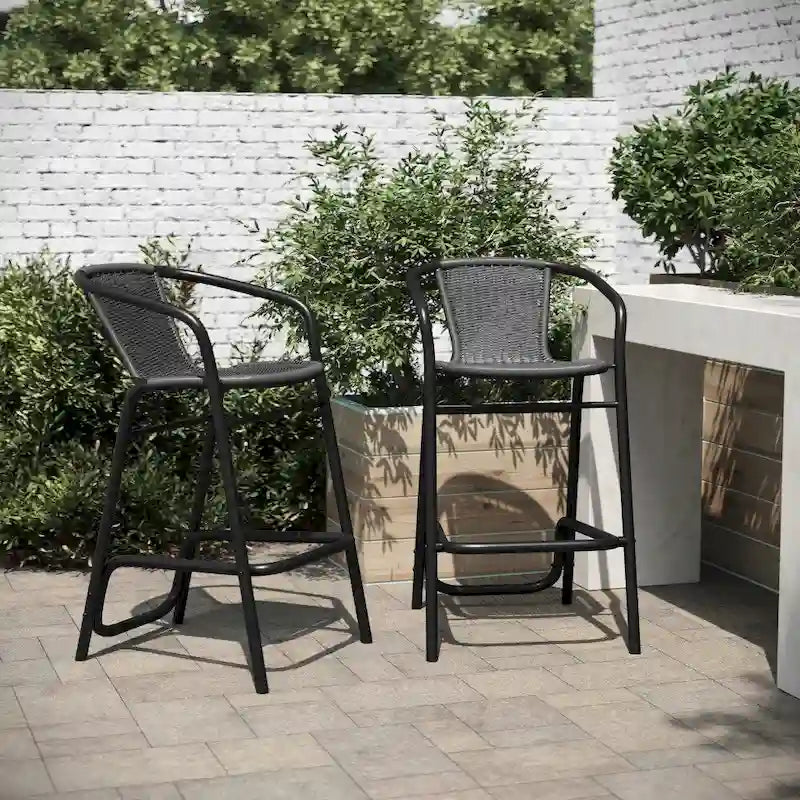 2PK Indoor/Outdoor Rattan Restaurant Barstools
