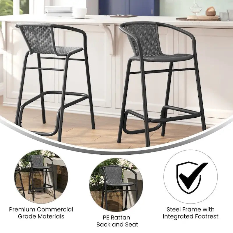 2PK Indoor/Outdoor Rattan Restaurant Barstools