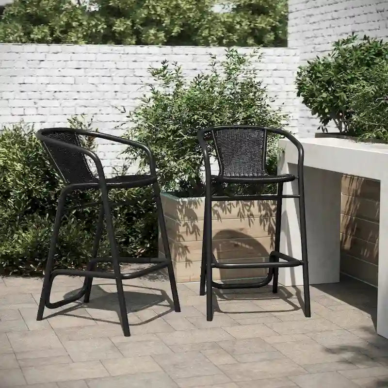 2PK Indoor/Outdoor Rattan Restaurant Barstools