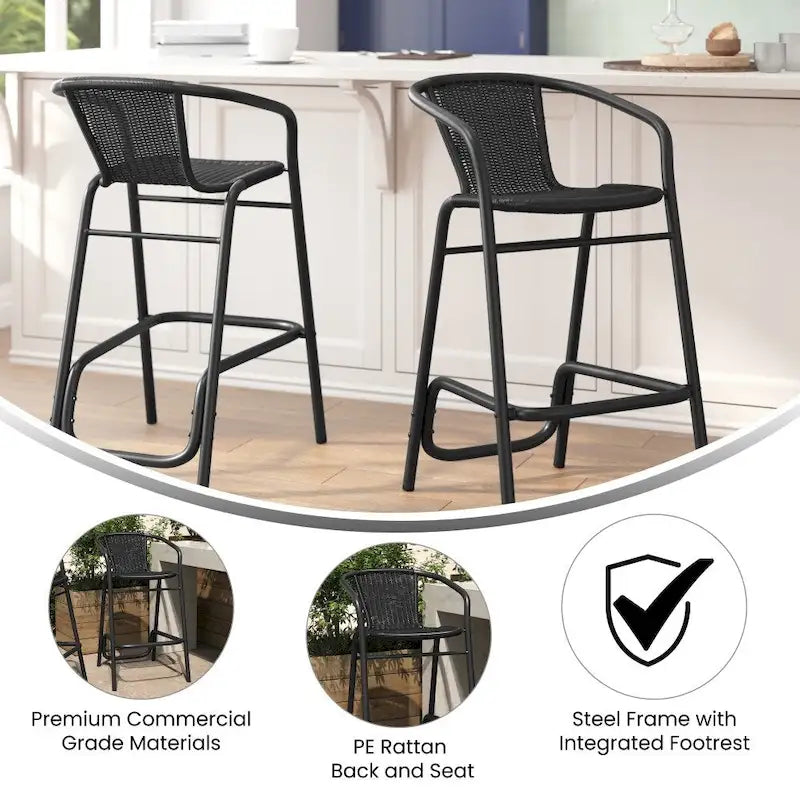 2PK Indoor/Outdoor Rattan Restaurant Barstools