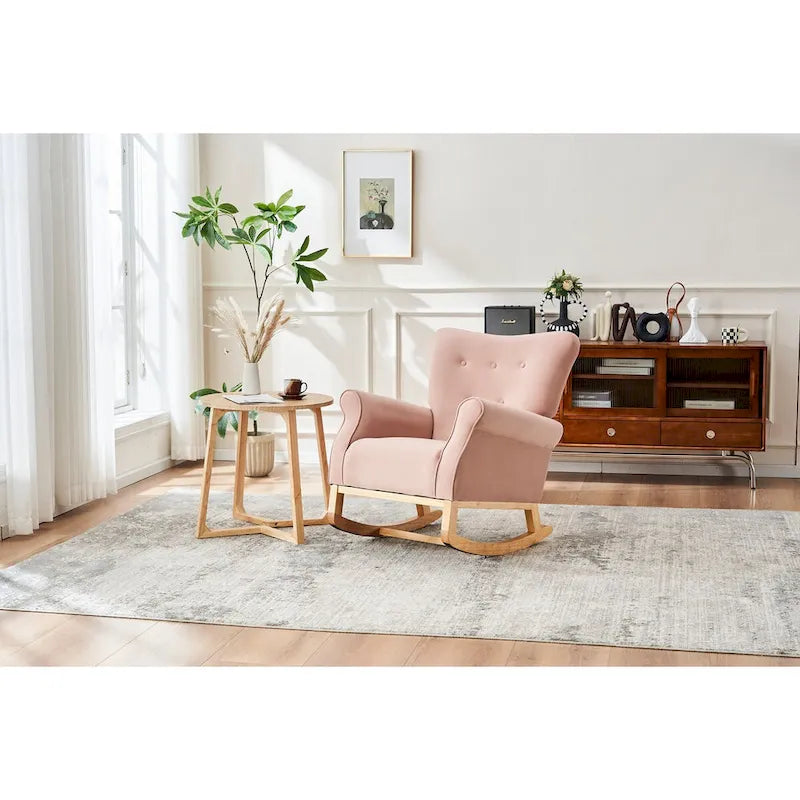 Baby Room High Back Rocking Chair Nursery Chair , Comfortable Rocker Fabric Padded Seat,High Back Armchair