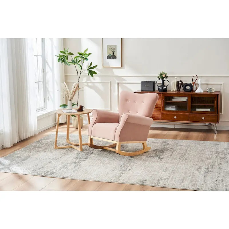 Baby Room High Back Rocking Chair Nursery Chair , Comfortable Rocker Fabric Padded Seat,High Back Armchair