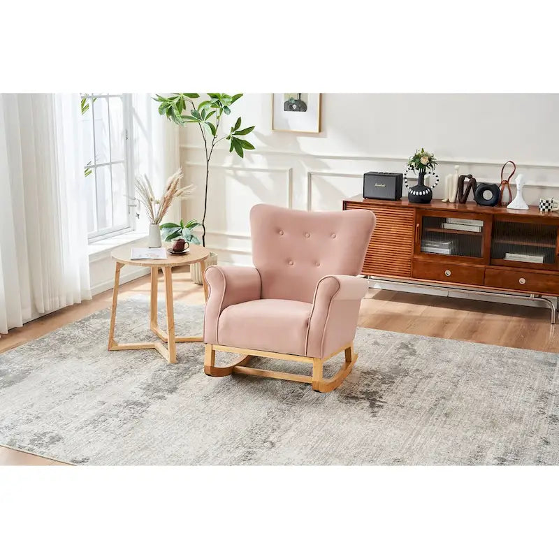 Baby Room High Back Rocking Chair Nursery Chair , Comfortable Rocker Fabric Padded Seat,High Back Armchair