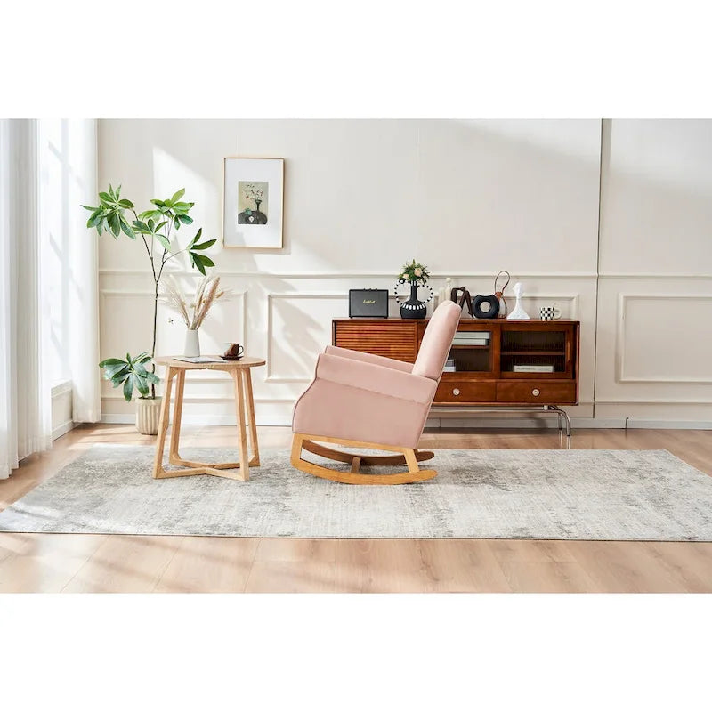 Baby Room High Back Rocking Chair Nursery Chair , Comfortable Rocker Fabric Padded Seat,High Back Armchair