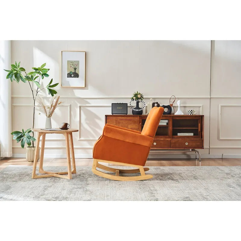 Baby Room High Back Rocking Chair Nursery Chair , Comfortable Rocker Fabric Padded Seat,High Back Armchair