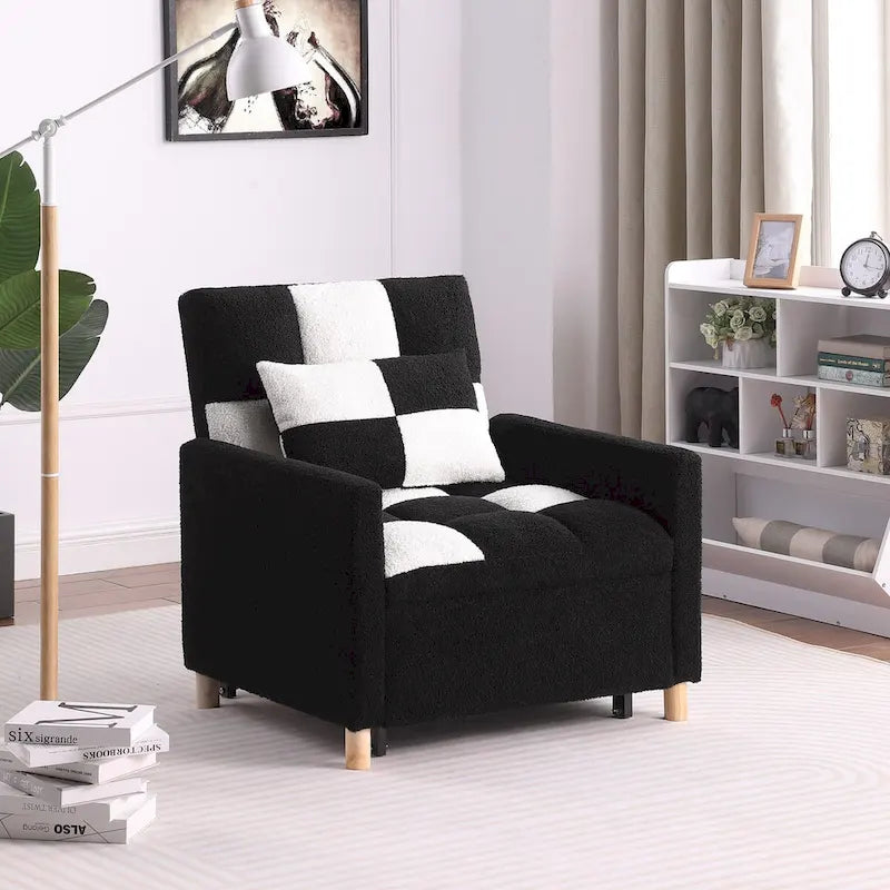 3-in-1 Convertible Sleeper Chair Bed, Single Sofa (Black White)