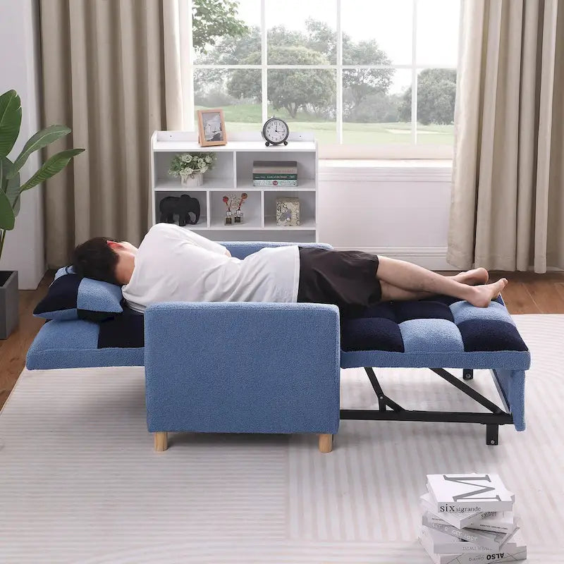 3-in-1 Convertible Sleeper Chair Bed, Single Sofa (Black White)