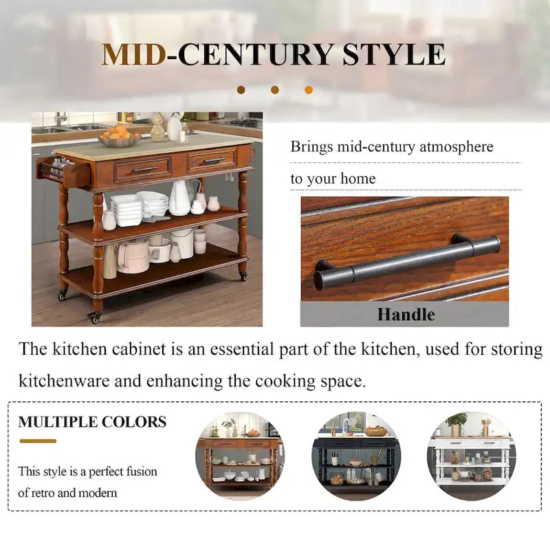 56 inch Rolling Kitchen Island with Storage