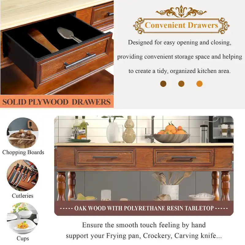 56 inch Rolling Kitchen Island with Storage